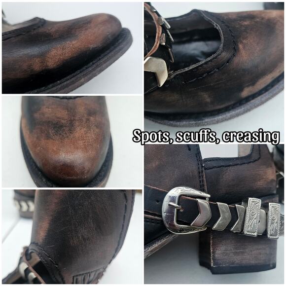 Distressed Ankle Bootie FreeBird Steven Blade Size 8 Black Brown Leather Buckle - Picture 9 of 16